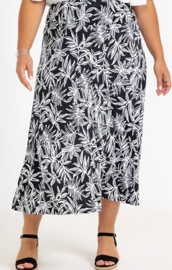 Toscane Boutique Jupes|Jupe longue en maille imprimé palmier NOIR