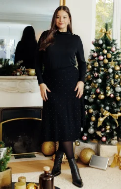 Toscane Boutique Jupes|Jupe maille chaude strass all over NOIR