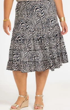 Toscane Boutique Jupes|Jupe maille volants imprimé peau de bête HAVANE