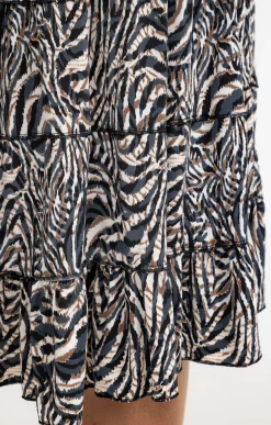 Toscane Boutique Jupes|Jupe maille volants imprimé peau de bête HAVANE