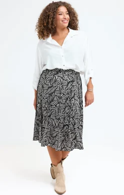 Toscane Boutique Jupes|Jupe évasée imprimé fougère NOIR