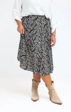 Toscane Boutique Jupes|Jupe évasée imprimé fougère NOIR