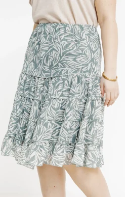 Toscane Boutique Jupes|Jupe voile à volants et imprimé palme TILLEUL