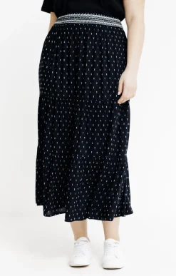 Toscane Boutique Jupes|Jupon taille smockée tissu plumetis NOIR