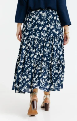 Toscane Boutique Jupes|Jupon évasé imprimé fleuri MARINE
