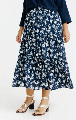 Toscane Boutique Jupes|Jupon évasé imprimé fleuri MARINE