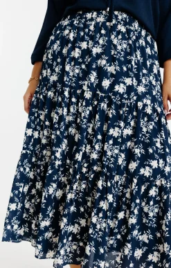 Toscane Boutique Jupes|Jupon évasé imprimé fleuri MARINE