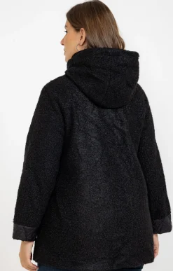 Toscane Boutique Manteaux|Manteau bi-matière avec capuche NOIR