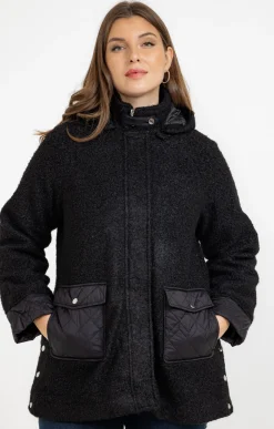 Toscane Boutique Manteaux|Manteau bi-matière avec capuche NOIR