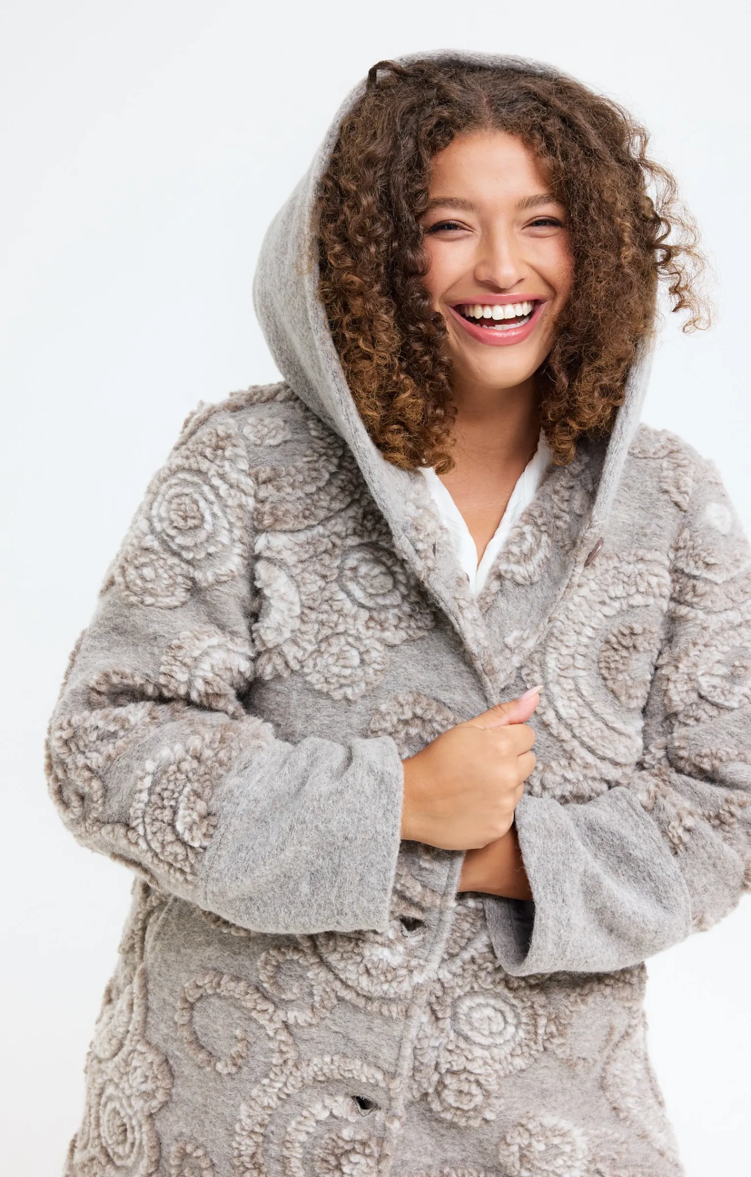 Toscane Boutique Manteaux|Manteau en lainage fantaisie TAUPE