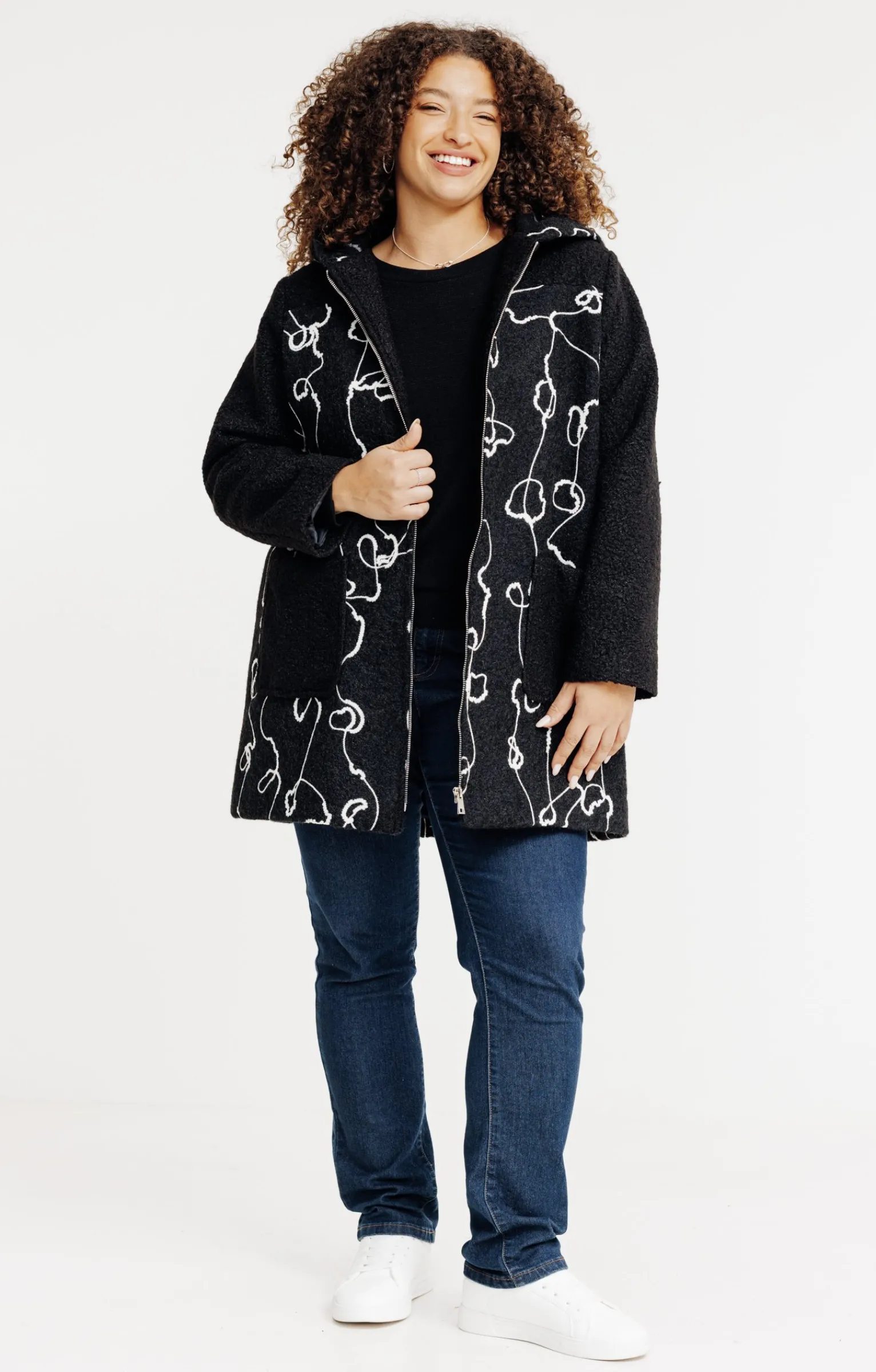 Toscane Boutique Manteaux|Manteau fantaisie en bouclette NOIR