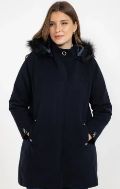 Toscane Boutique Manteaux|Manteau mi-long à capuche MARINE
