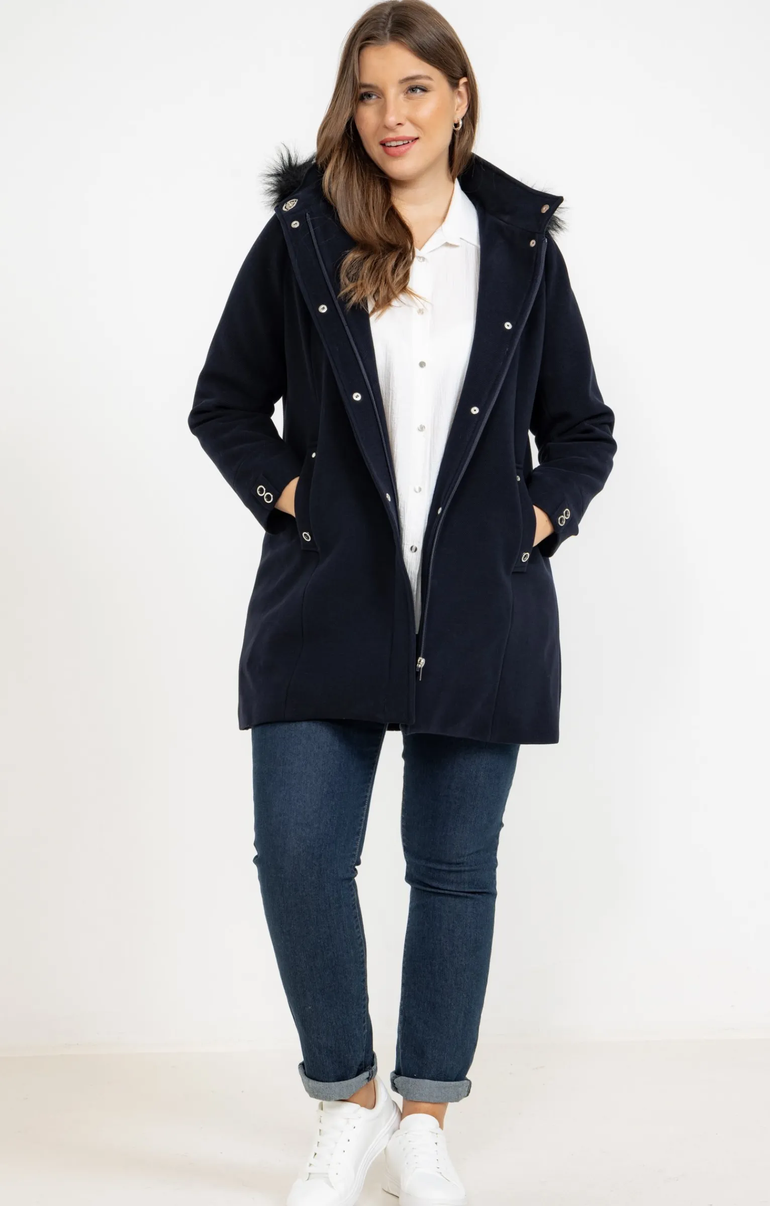 Toscane Boutique Manteaux|Manteau mi-long à capuche MARINE