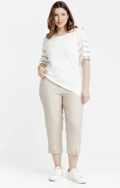 Toscane Boutique Pantalons|Pantacourt droit boutons fleurs AVOINE