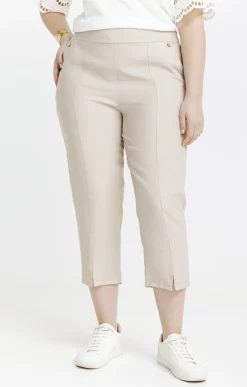 Toscane Boutique Pantalons|Pantacourt droit boutons fleurs AVOINE