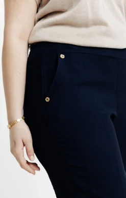 Toscane Boutique Pantalons|Pantacourt droit boutons fleurs MARINE