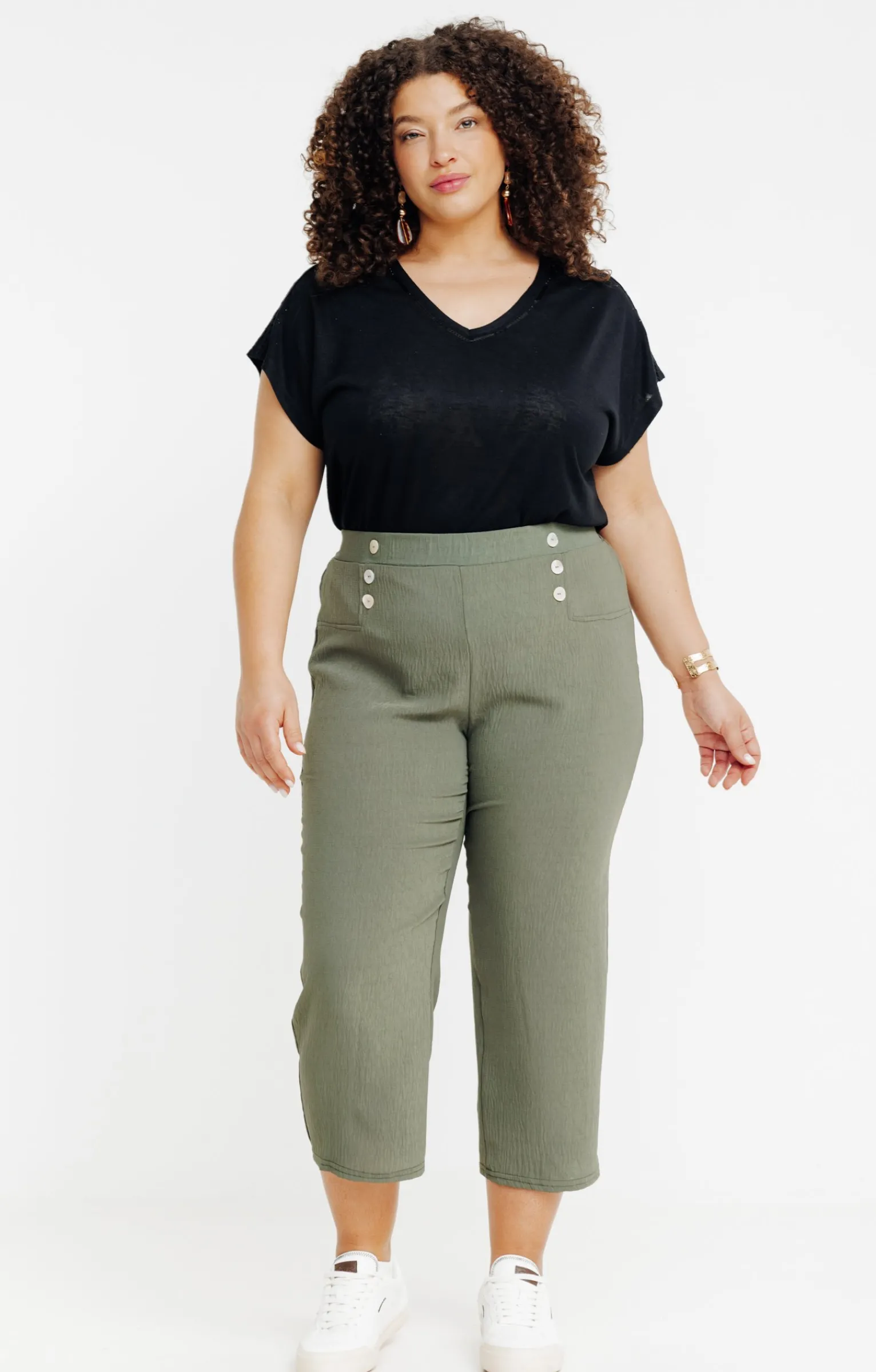 Toscane Boutique Pantalons|Pantacourt fluide boutons nacre TILLEUL