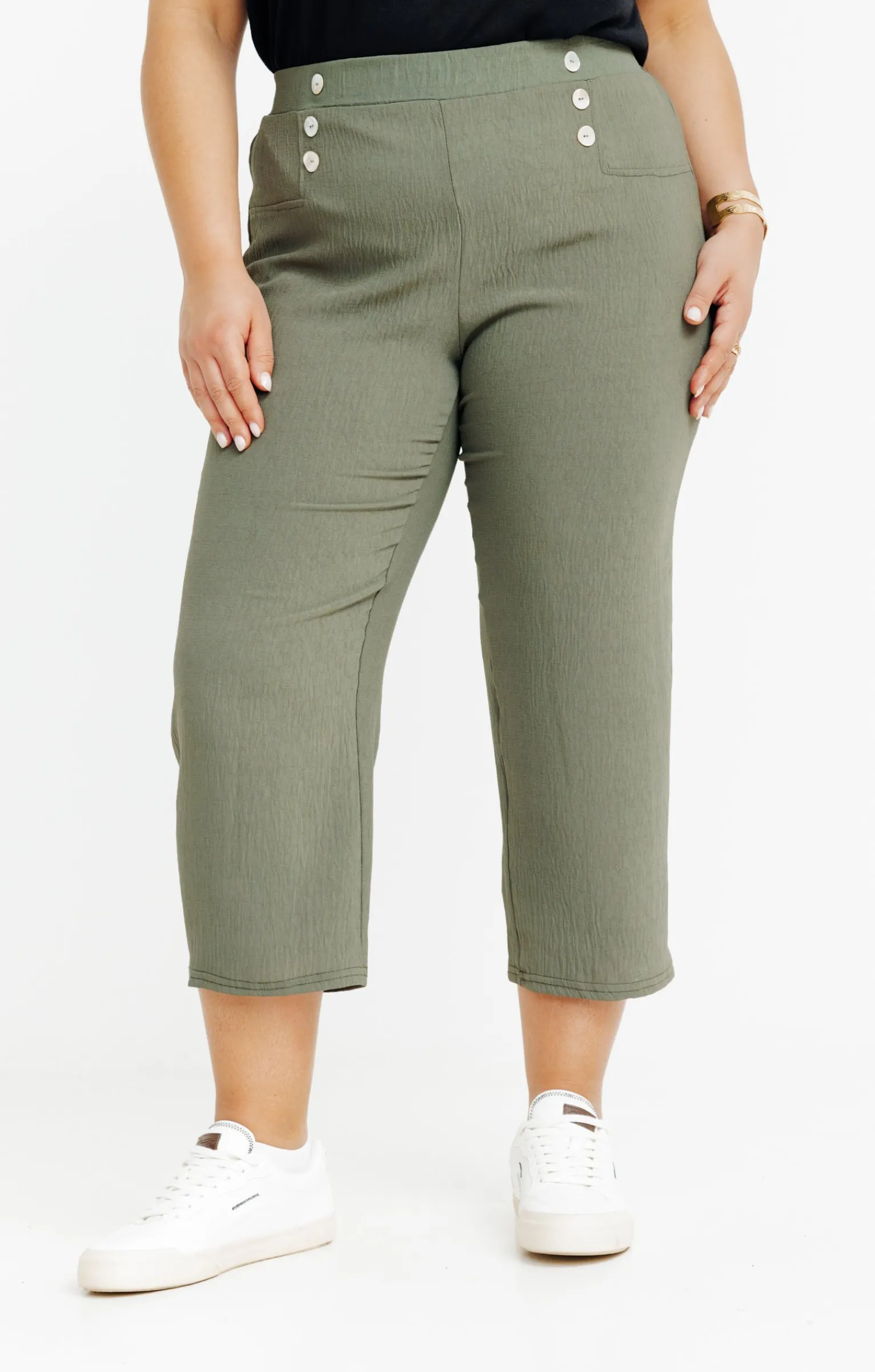 Toscane Boutique Pantalons|Pantacourt fluide boutons nacre TILLEUL
