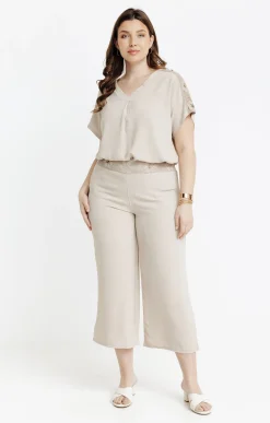 Toscane Boutique Pantalons|Pantacourt fluide ceinture macramé SABLE