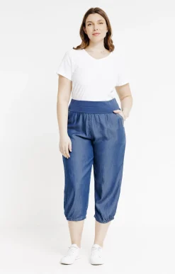 Toscane Boutique Pantalons|Pantacourt large détail poche BLEU