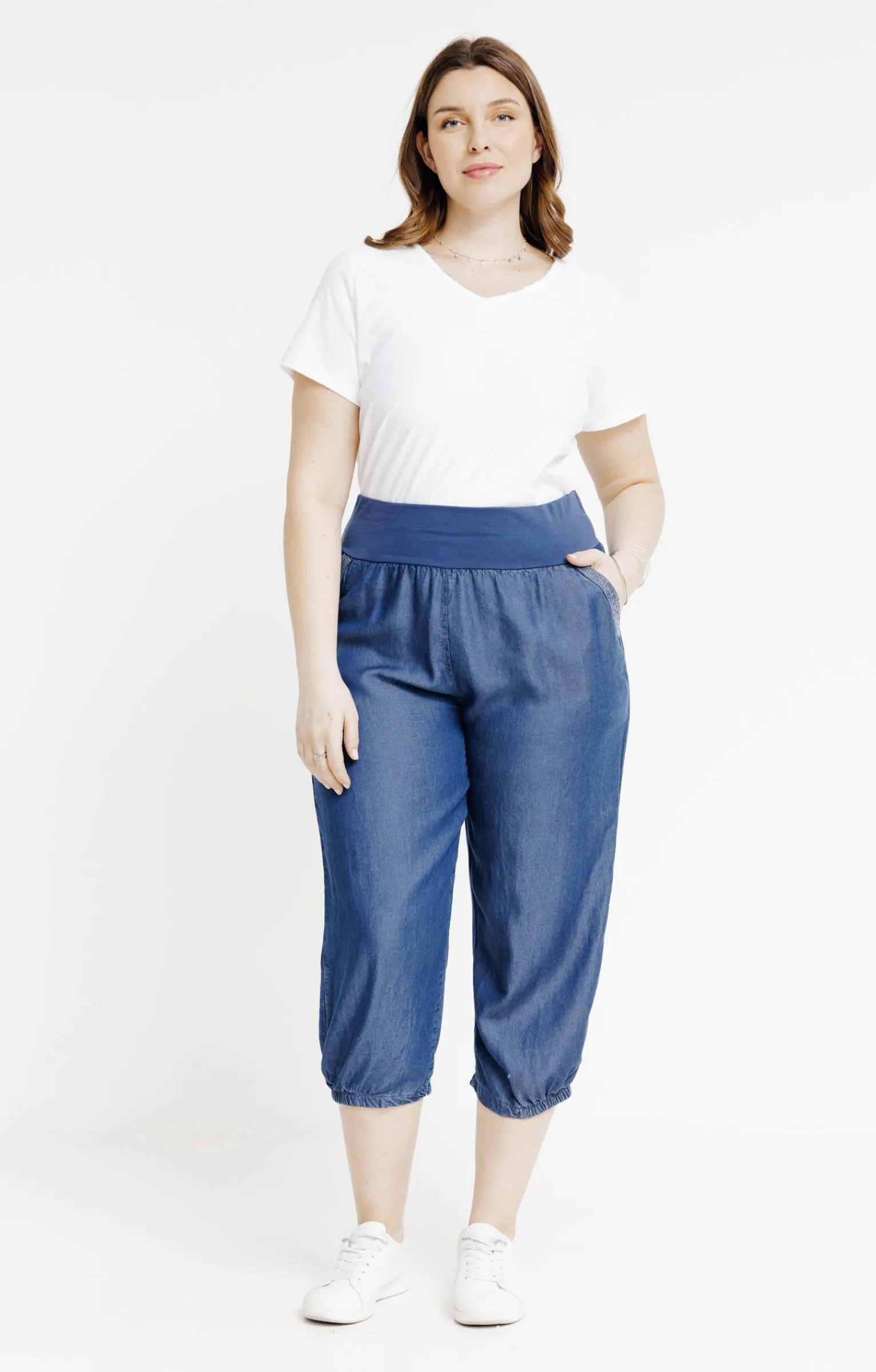 Toscane Boutique Pantalons|Pantacourt large détail poche BLEU