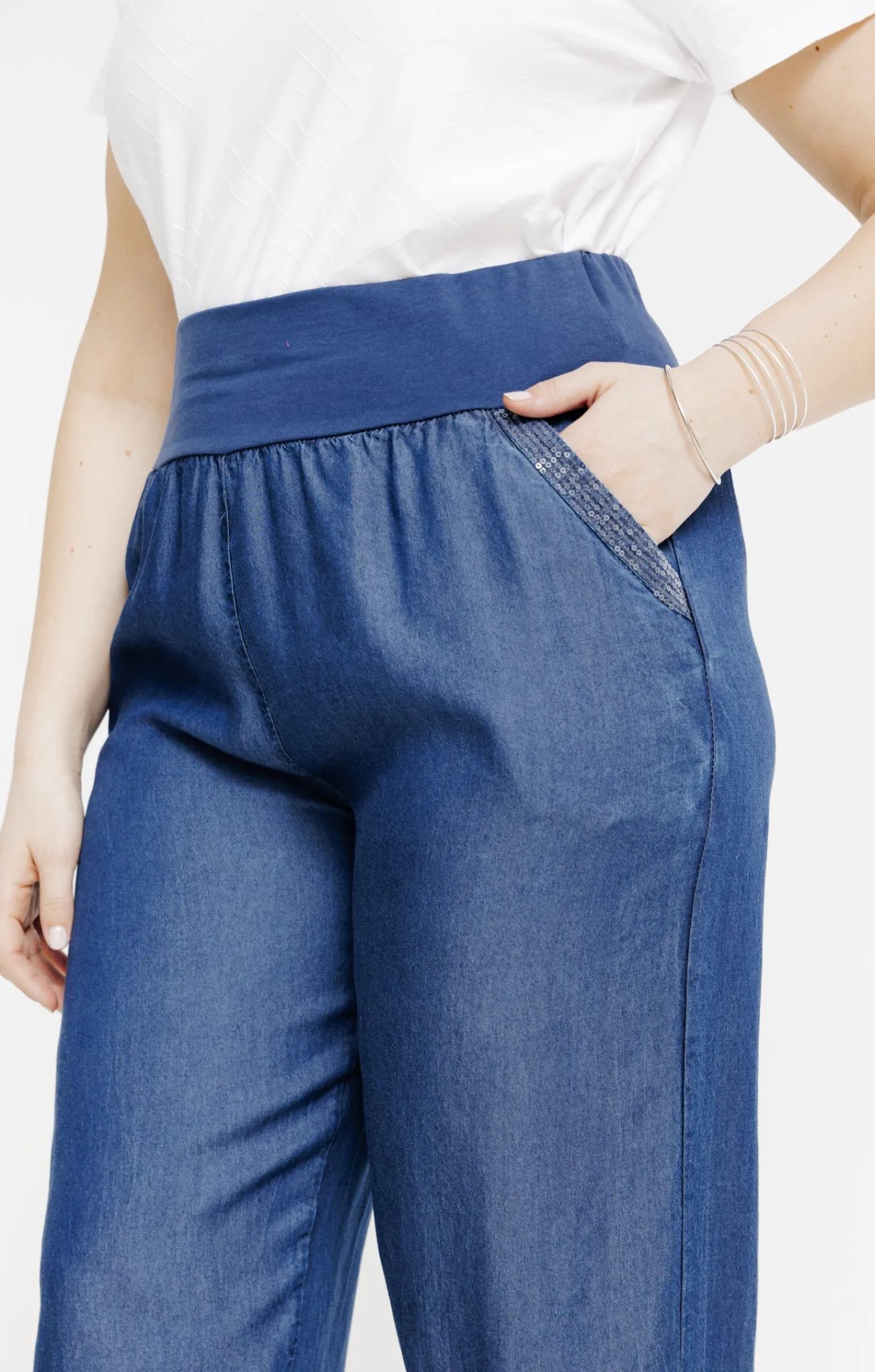 Toscane Boutique Pantalons|Pantacourt large détail poche BLEU