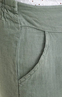 Toscane Boutique Pantalons|Pantacourt lin viscose brodé CELADON