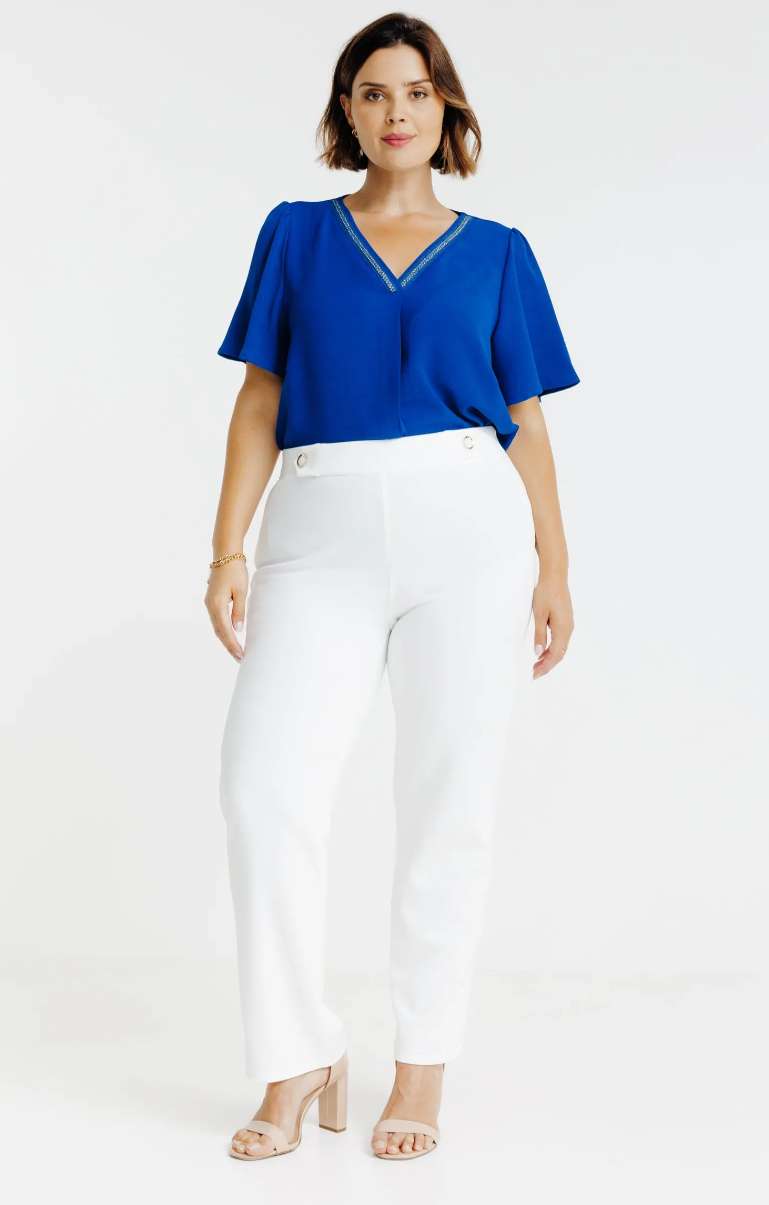 Toscane Boutique Pantalons|Pantalon droit ceinture avec boutons ECRU