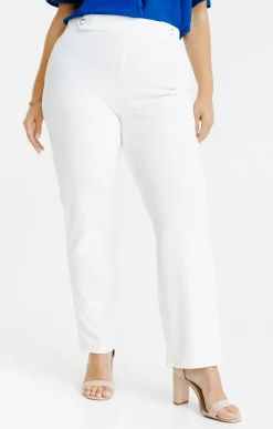 Toscane Boutique Pantalons|Pantalon droit ceinture avec boutons ECRU