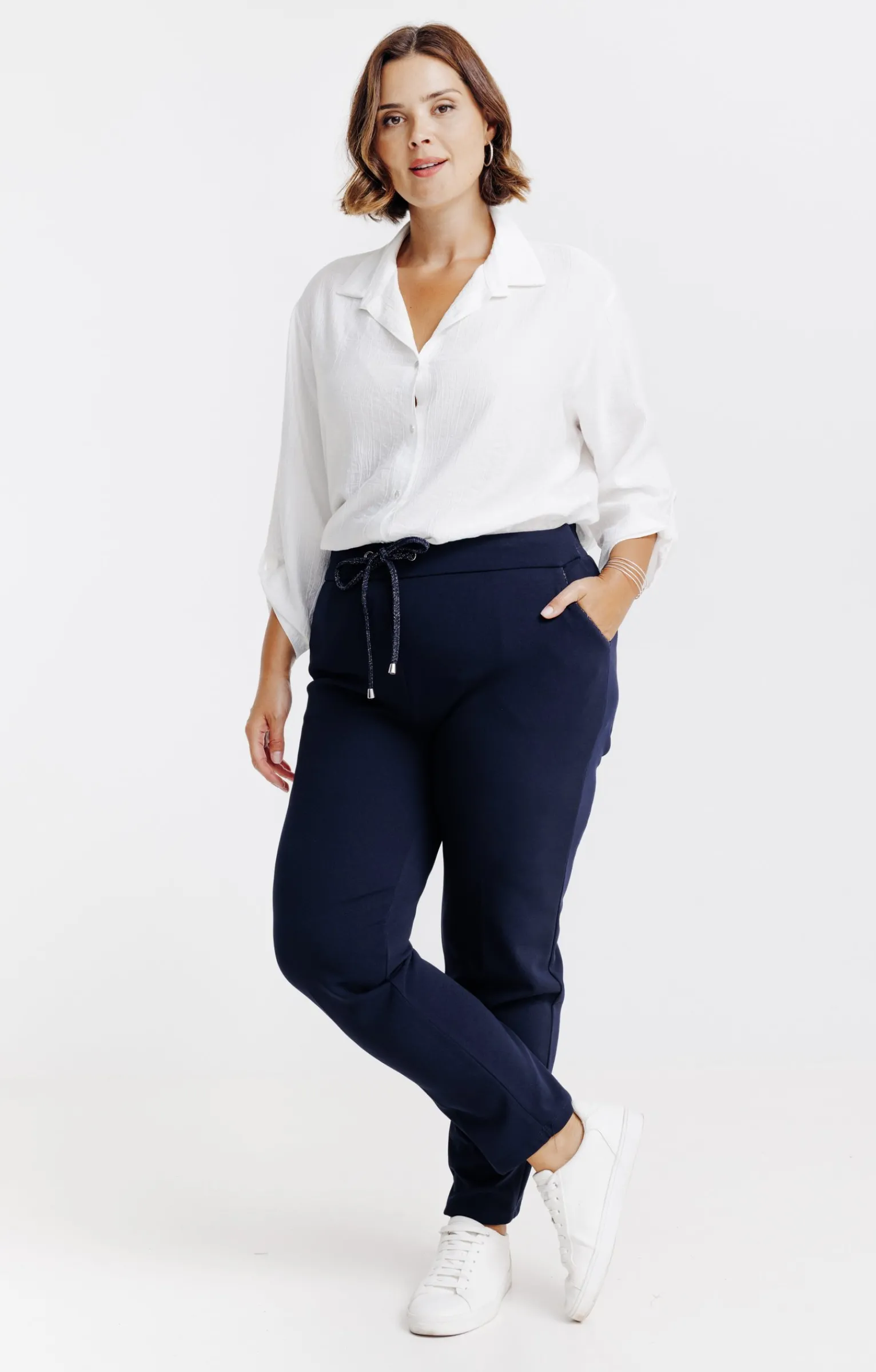 Toscane Boutique Pantalons|Pantalon droit forme jogging brillant MARINE