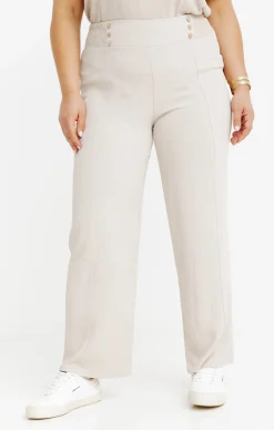 Toscane Boutique Pantalons|Pantalon large détail boutons coco SABLE