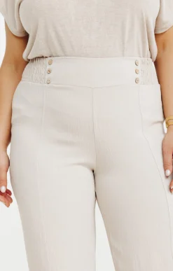 Toscane Boutique Pantalons|Pantalon large détail boutons coco SABLE