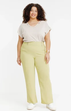 Toscane Boutique Pantalons|Pantalon large détail boutons coco SMOKE GREEN