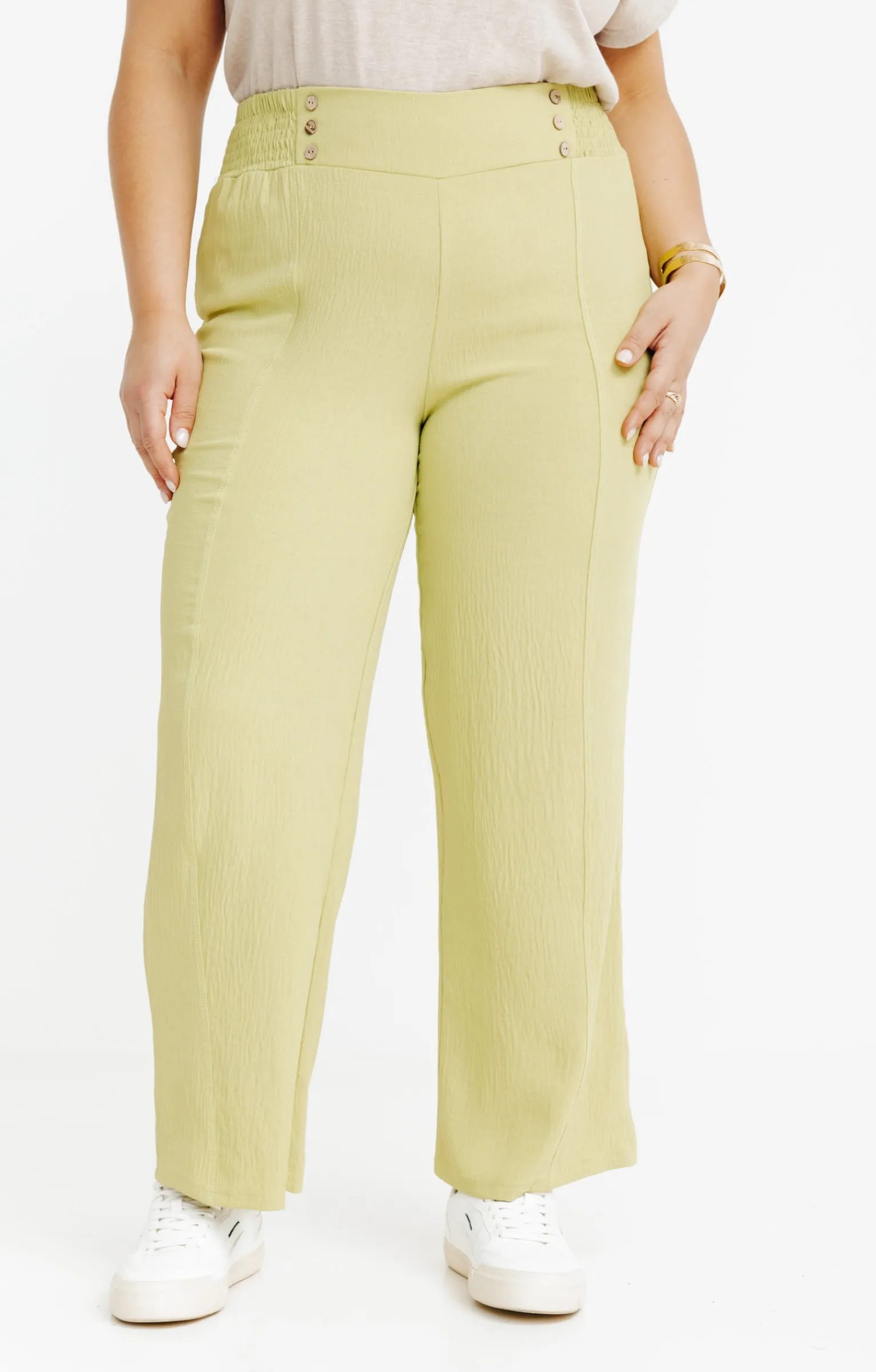 Toscane Boutique Pantalons|Pantalon large détail boutons coco SMOKE GREEN