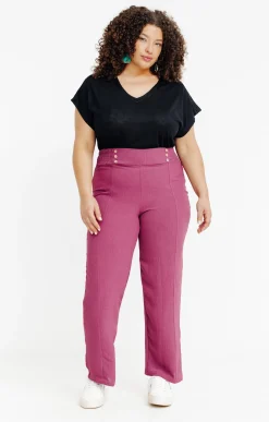 Toscane Boutique Pantalons|Pantalon large détail boutons coco VIOLINE