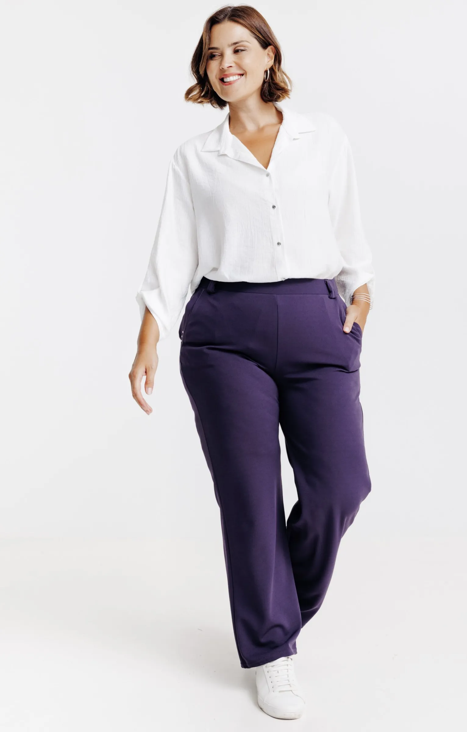Toscane Boutique Pantalons|Pantalon large uni AUBERGINE