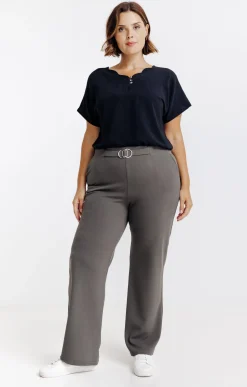Toscane Boutique Pantalons|Pantalon large uni à boucle KAKI