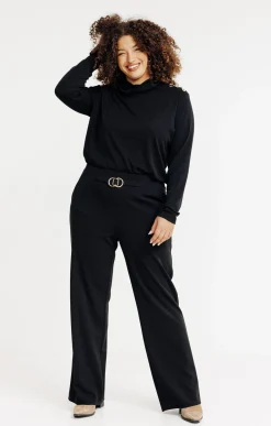 Toscane Boutique Pantalons|Pantalon large uni à boucle NOIR