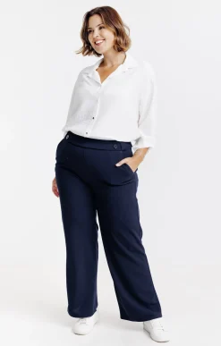 Toscane Boutique Pantalons|Pantalon large uni bouton ancre MARINE