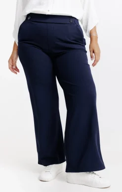Toscane Boutique Pantalons|Pantalon large uni bouton ancre MARINE