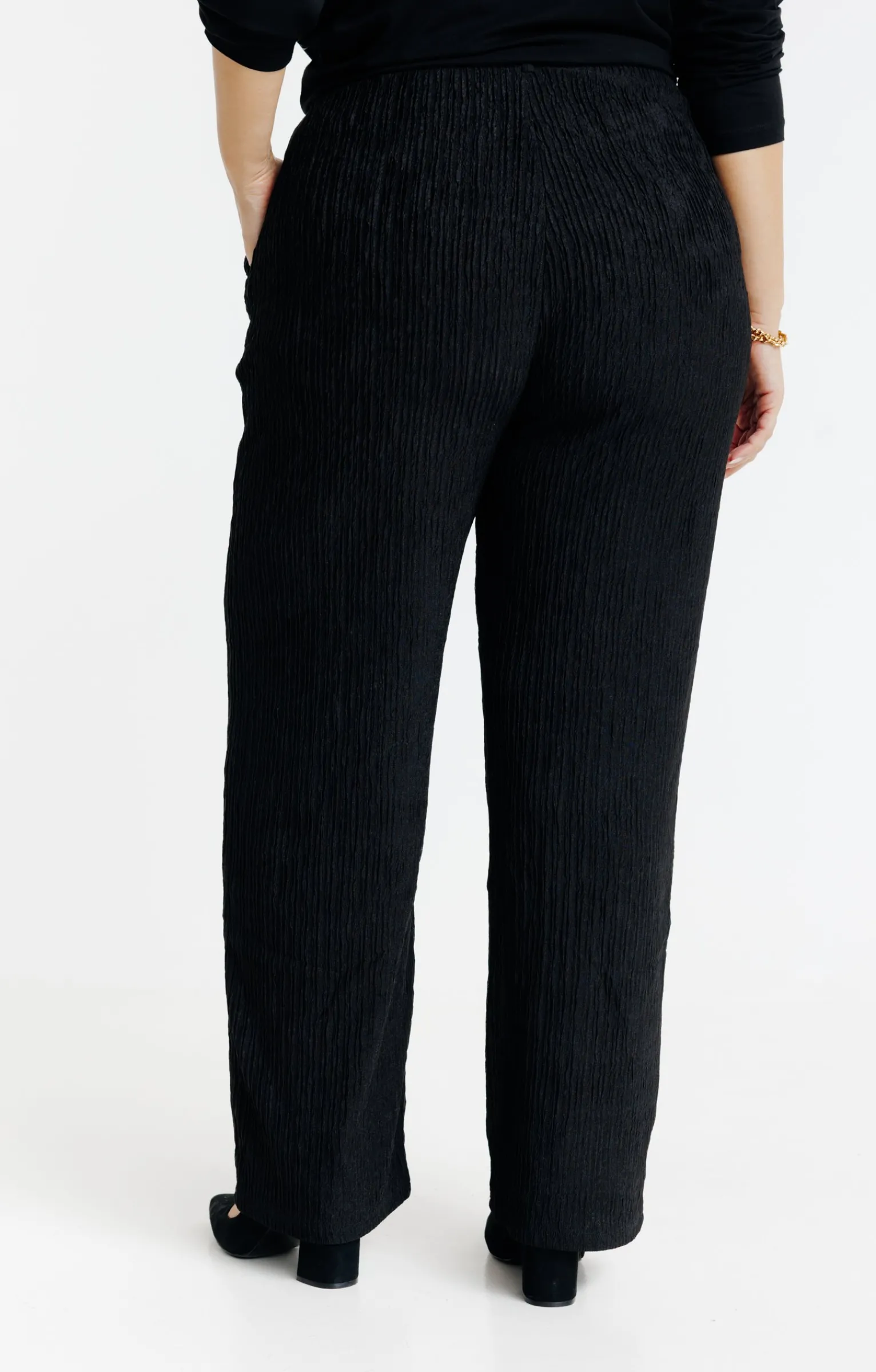 Toscane Boutique Pantalons|Pantalon maille froissée légère NOIR