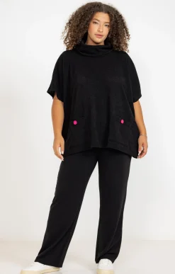 Toscane Boutique Pulls & Cardigans|Poncho à poches et boutons colorés NOIR