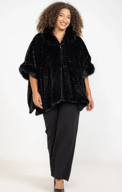 Toscane Boutique Accessoires|Poncho doux fausse fourrure NOIR