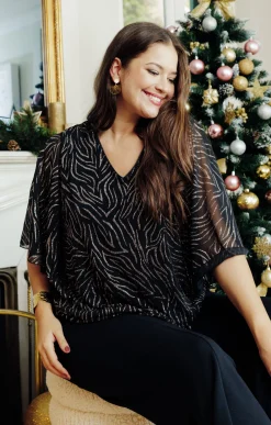 Toscane Boutique Tee-shirts|PONCHO imprimé paillettes, encolure V CUIVRE