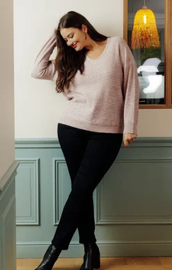 Toscane Boutique Pulls & Cardigans|Pull col V avec strass ROSE POUDRE