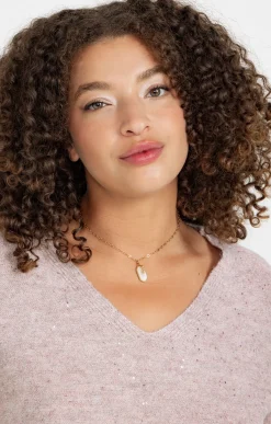 Toscane Boutique Pulls & Cardigans|Pull col V avec strass ROSE POUDRE