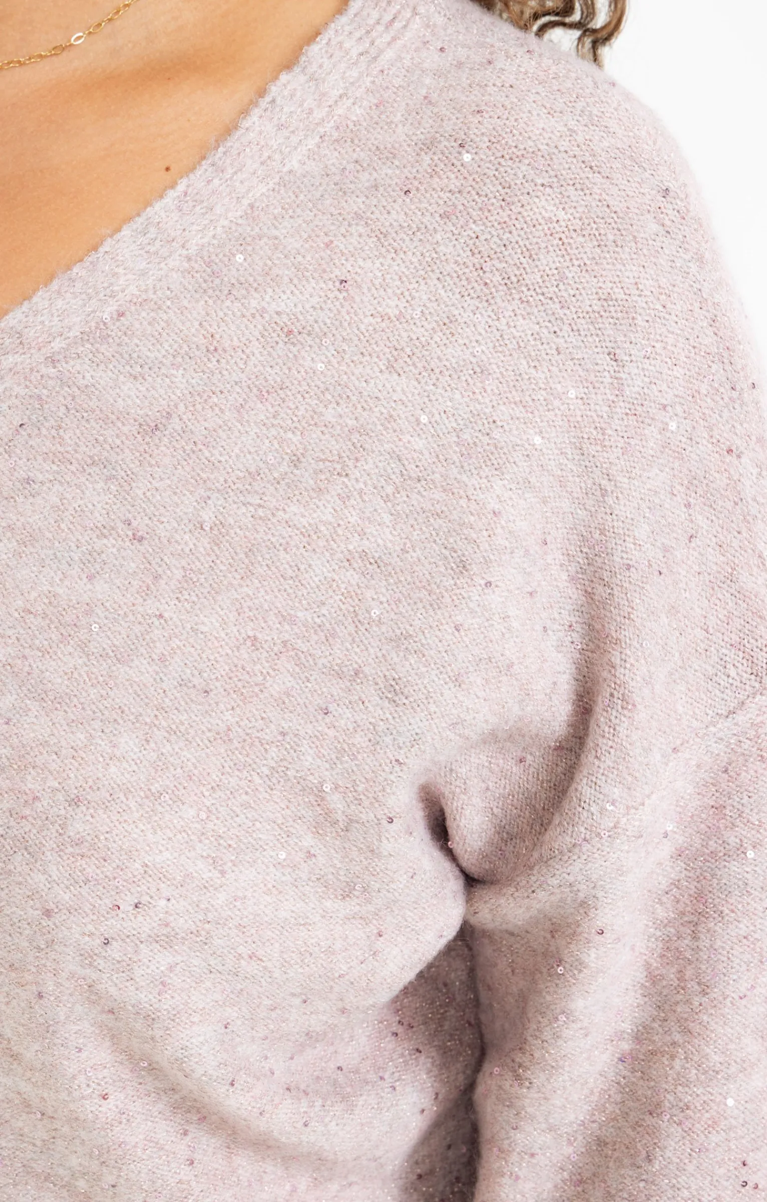 Toscane Boutique Pulls & Cardigans|Pull col V avec strass ROSE POUDRE