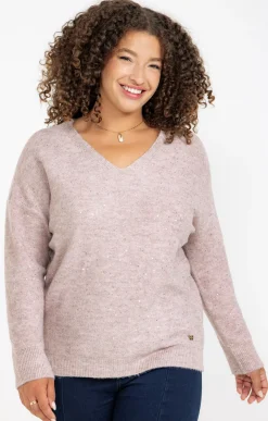 Toscane Boutique Pulls & Cardigans|Pull col V avec strass ROSE POUDRE