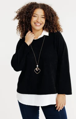 Toscane Boutique Pulls & Cardigans|Pull 2-en-1 avec collier NOIR