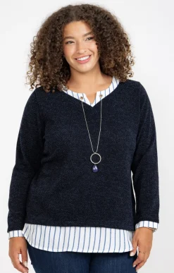 Toscane Boutique Pulls & Cardigans|Pull 2-en-1 avec empiècement à rayures MARINE